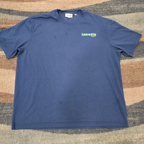 Lacoste Mens Crew Neck  Cotton T-shirt Size 7 Repeat Logo Print Blue - Picture 4 of 6